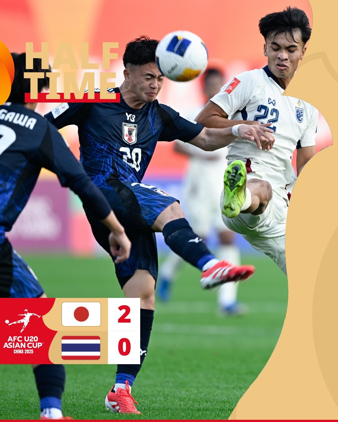  半場(chǎng)-日本U20 2-0領(lǐng)先泰國(guó)U20，石井久繼破門+中柱 泰國(guó)0射正
