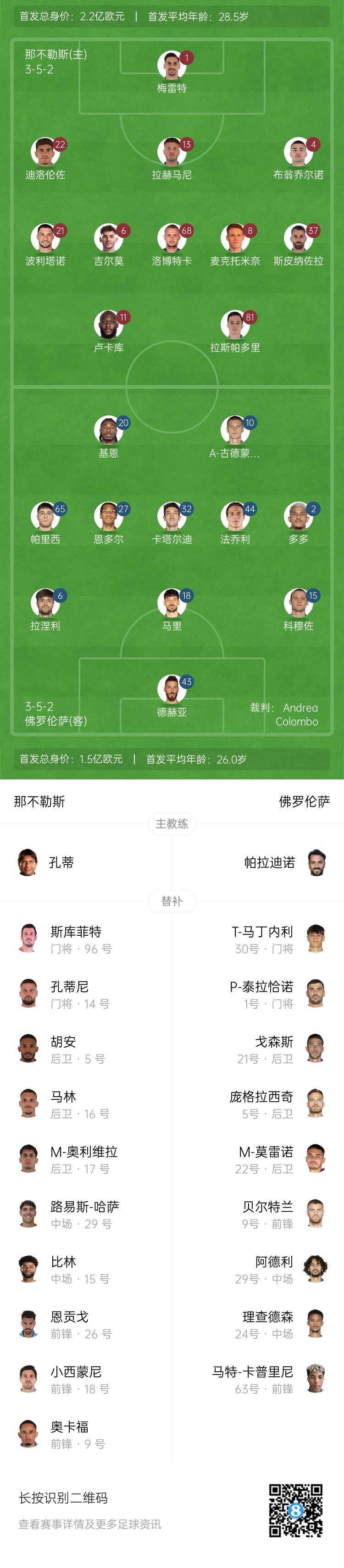  那不勒斯vs佛羅倫薩首發(fā)：盧卡庫(kù)、小麥出戰(zhàn)，基恩、德赫亞先發(fā)