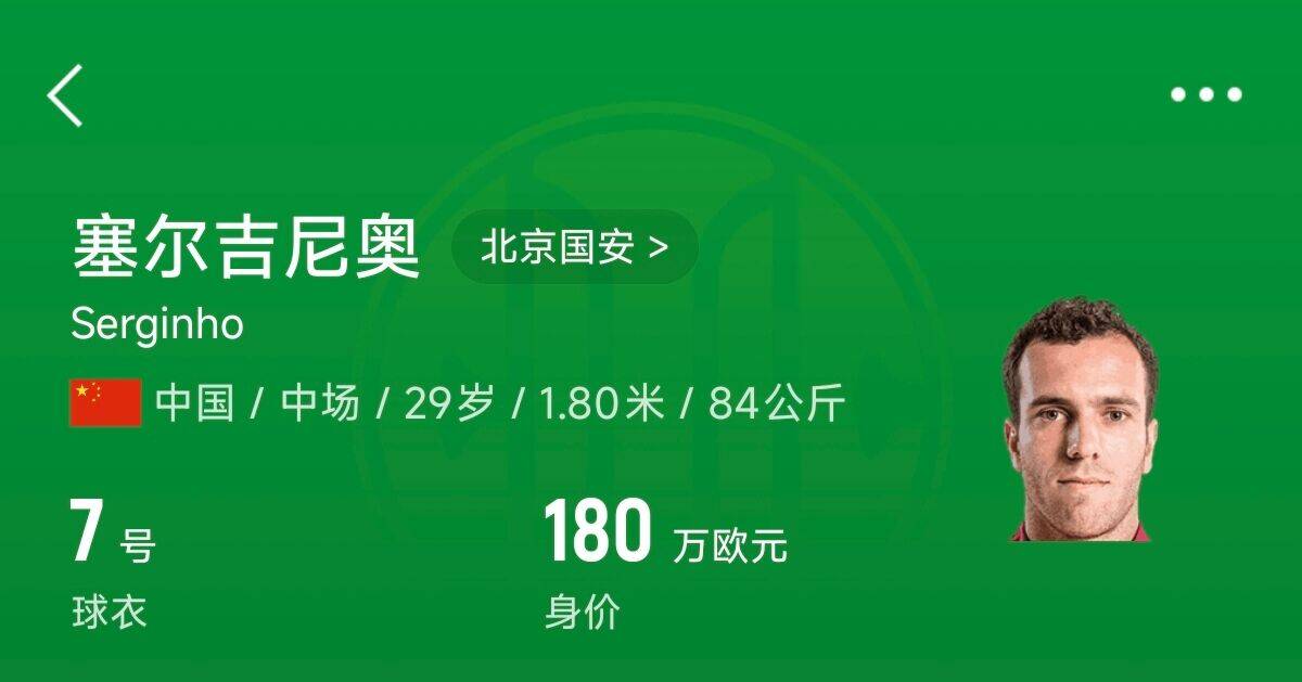 180萬(wàn)歐！塞爾吉尼奧成為中國(guó)身價(jià)最高的球員，武磊120萬(wàn)歐第2